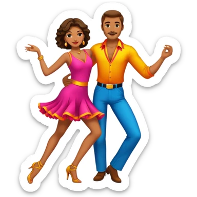 a man and a woman salsa dancing together, vibrant outfits sticker