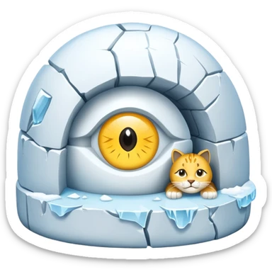 igloo with ice on top and a big cat's eye looking out sticker