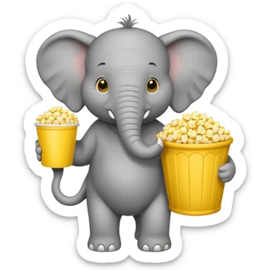 a elephant holding a bucket of popcorn sticker