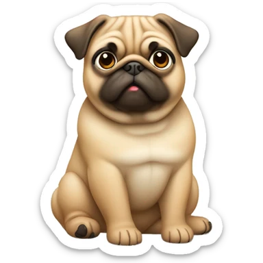 chubby pug dog in light caramel color - full body in sitting position sticker