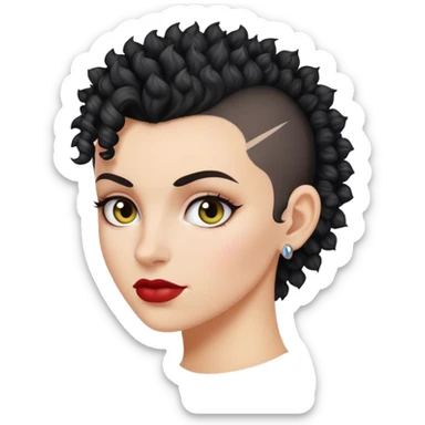 mulher branca de cabelo moicano preto enrolado sticker