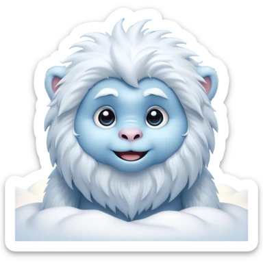 Cinematic Cute Yeti Portrait Emoji, with a charming, small, fluffy form in soft snowy whites and cool blues, featuring big, innocent eyes and a shy, gentle smile, simplified yet irresistibly endearing, highly detailed with a soft glowing outline that captures the whimsical charm of a friendly yeti ready for a cuddle! sticker