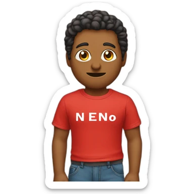 red t-shirt with text "N.E.N.N.O" sticker