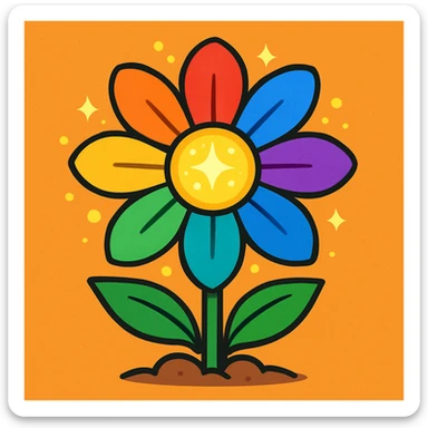 A magic flower with seven petals, each petal a different color sticker