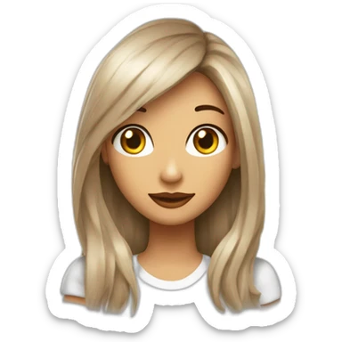 Chica pelo lacio con iluminaciones rubias, blanca, ojos marrones y lunar cerca del labio sticker