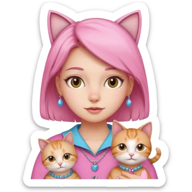 Девочка с кошкой в розовом sticker