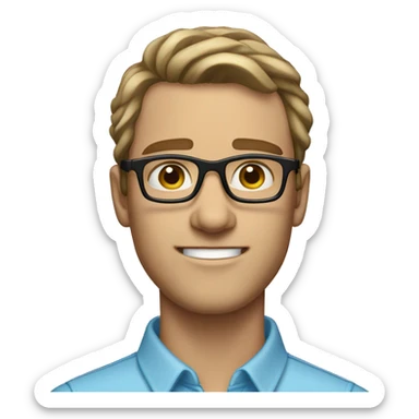 tall white man with wavy short brunette hair and light blue eyes wearing glasses sticker