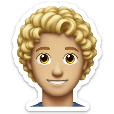 Handsome young man at the age of 18, blond curly hair, freckled face sticker
