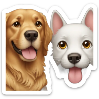 Two dogs with cat sticker