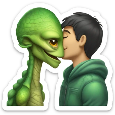 a Reptilian alien woman kissing humman man sticker