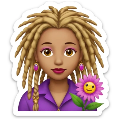 Gold dread locs pink emoji face purple flower in the hair red lipstick light brown face   sticker
