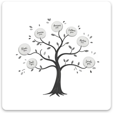Hand-drawn ethereal family tree with delicate flowing lines connecting ancestor circles, dreamy watercolor-like effects sticker