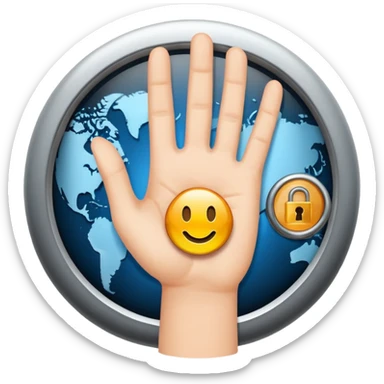 a hand waving with a VPN lock icon in the palm sticker