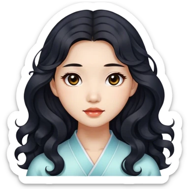 Beautiful girl,Black hair,wavy hair，long hair,Black eyes,Chinese sticker