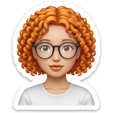 A iPhone emoji thats a girl with curly orange hair and clear glasses sticker