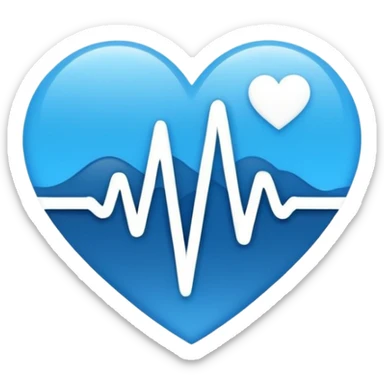 Minimal medical AI logo, heart + signal wave with AI words stilized, flat emoji style, clean, modern, blue and white sticker