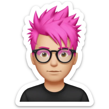 Man with neon pink spiky hair and glasses, half body sticker