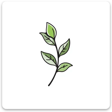 Fresh green tea buds with young leaves on a branch, hand drawn sticker