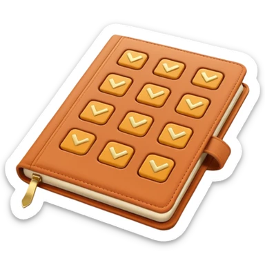 modern elegant planner with checkmarks emoji, 3D style, soft terracotta, beige or pink and gold, clean design sticker