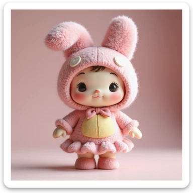 My Melody character, photorealistic style, cheerful expression, detailed textures, studio background sticker