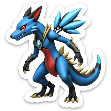 Edgy futuristic Zeraora-Salandit-Lucario-fusion sticker