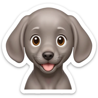 cinematic-comical-weimaraner puppy-portrait-emoji,-head-tilted-dramatically-with-an-exaggeratedly-amused-expression,-featuring-a-vibrant-grey-fur-with-a-lively-sheen,-wide,-expressive-brown-eyes-filled-with-playful-disbelief sticker