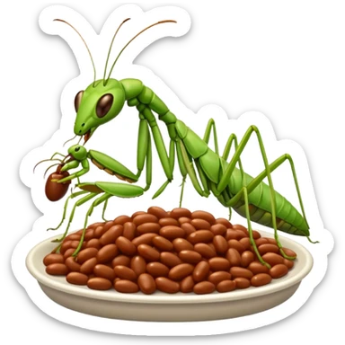 British praying mantis eating baked beans sticker