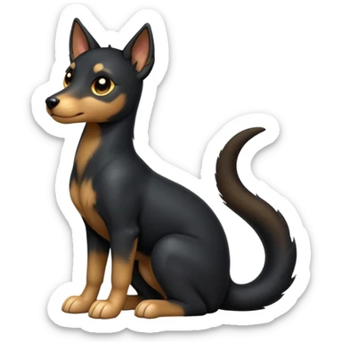 cinematic-[kelpie]-realistic-full-body-sitting-emoji,-tail-resting-loosely-beside-its-paws,-head-tilted-dramatically, -sleek-[Black and tan]-fur,-simplified-yet-realistic-focused-features,-highly-detailed,-glowing-with-an-almost-sarcastic-glow sticker