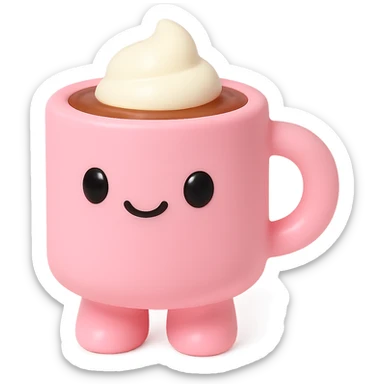 a pink mocha, cute and inviting, vinyl figure style sticker