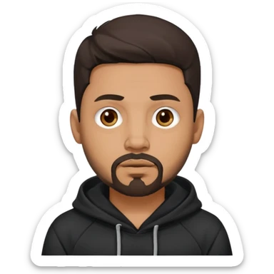medium skin tone man with dark hair and a goatee beard, septum piercing, wearing a dark hoodie, neutral expression sticker