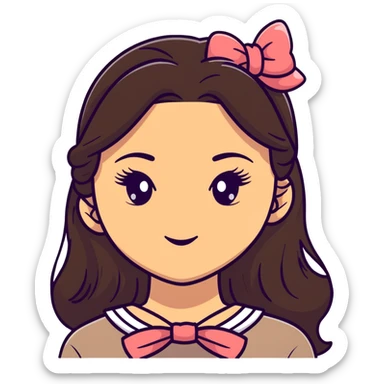 long hair brunette tan girl with bow with eyelashes sticker