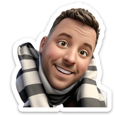 smiling boy with striped scarf sticker