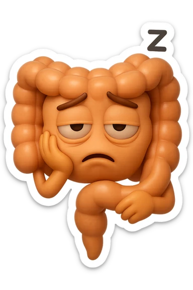 EMOJI STILE IPHONE 3D DI un intestino molto stanco che prova a dormire ma non ci riesce sticker