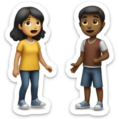 demostrate a situation wherea girl and boy physically near to one another but they have separation in conversation sticker