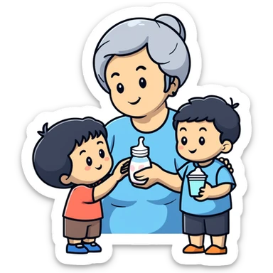 Grandmother offering yogurt to grandson sticker