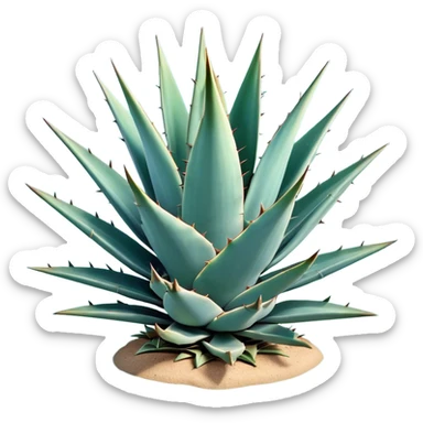 Cinematic Realistic Agave Emoji, Bold and spiky, with long, pointed leaves forming a rosette pattern. The sharp edges and soft blue-green hue exude a sense of rugged beauty and desert resilience. Soft glowing outline, capturing the essence of survival and strength in a striking agave plant! sticker
