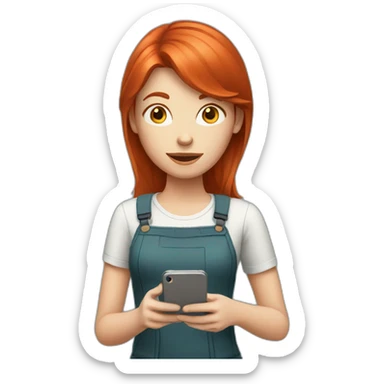 red-haired girl with a smartphone sticker