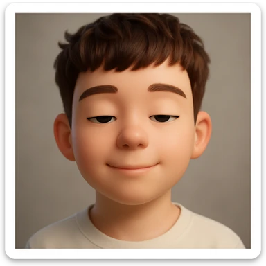 Create an ultra-realistic 3D emoji-style portrait of a human face with a calm and relaxed expression, inspired by Apple Memoji or Pixar characters. The character should have smooth, rounded facial features, large slightly closed eyes, a subtle soft smile, and a neutral relaxed brow. Use clean glossy surfaces, pastel skin tones, and soft cinematic lighting. The face should appear peaceful, friendly, and emotionally balanced. Render in 4K quality with a softly blurred neutral background. sticker