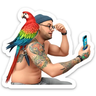 tattooed guy with parrot phone sticker