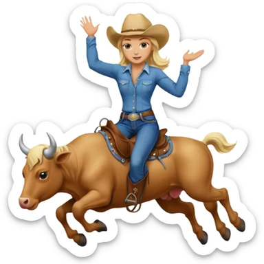 Blonde cowgirl riding a bucking bull sticker
