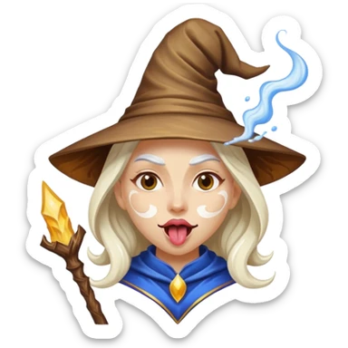 Female wizard with her tongue out and with white paint on her face sticker