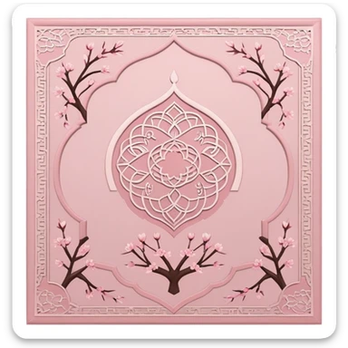 islamic prayer mat soft pink with cherry blossom design  sticker