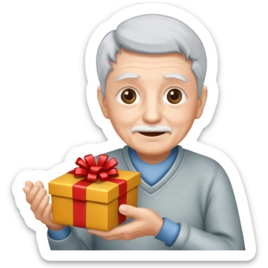 Una persona mayor recibiendo un regalo plateado sticker