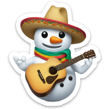 snowman wearing a sombrero holding a guitar sticker