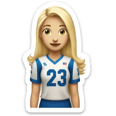A girl with blonde hair wearing a shirt with the number 23 on it and with a volleyball in her hand sticker