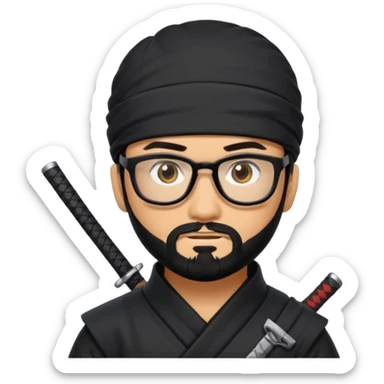 Man with black hair and beard wearing glasses in a ninja costume.  sticker