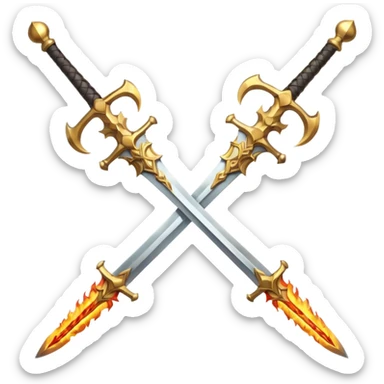 Two powerful on fire fully golden fiery royal crossed swords sticker