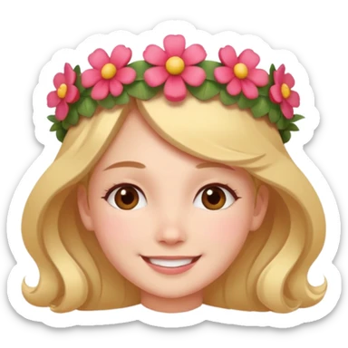 A girl with a flower-shaped crown smiling gently.

























 sticker
