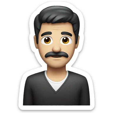 dark hair dark eye man with short mustache holding television sticker