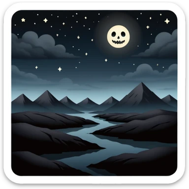 dark and eerie scene, the entire world covered in darkness. The sky is deep black with no stars or light, no moon, no glow just total void and silence. The atmosphere feels ominous and unsettling, as if darkness has swallowed everything. No characters, no visible light sources sticker